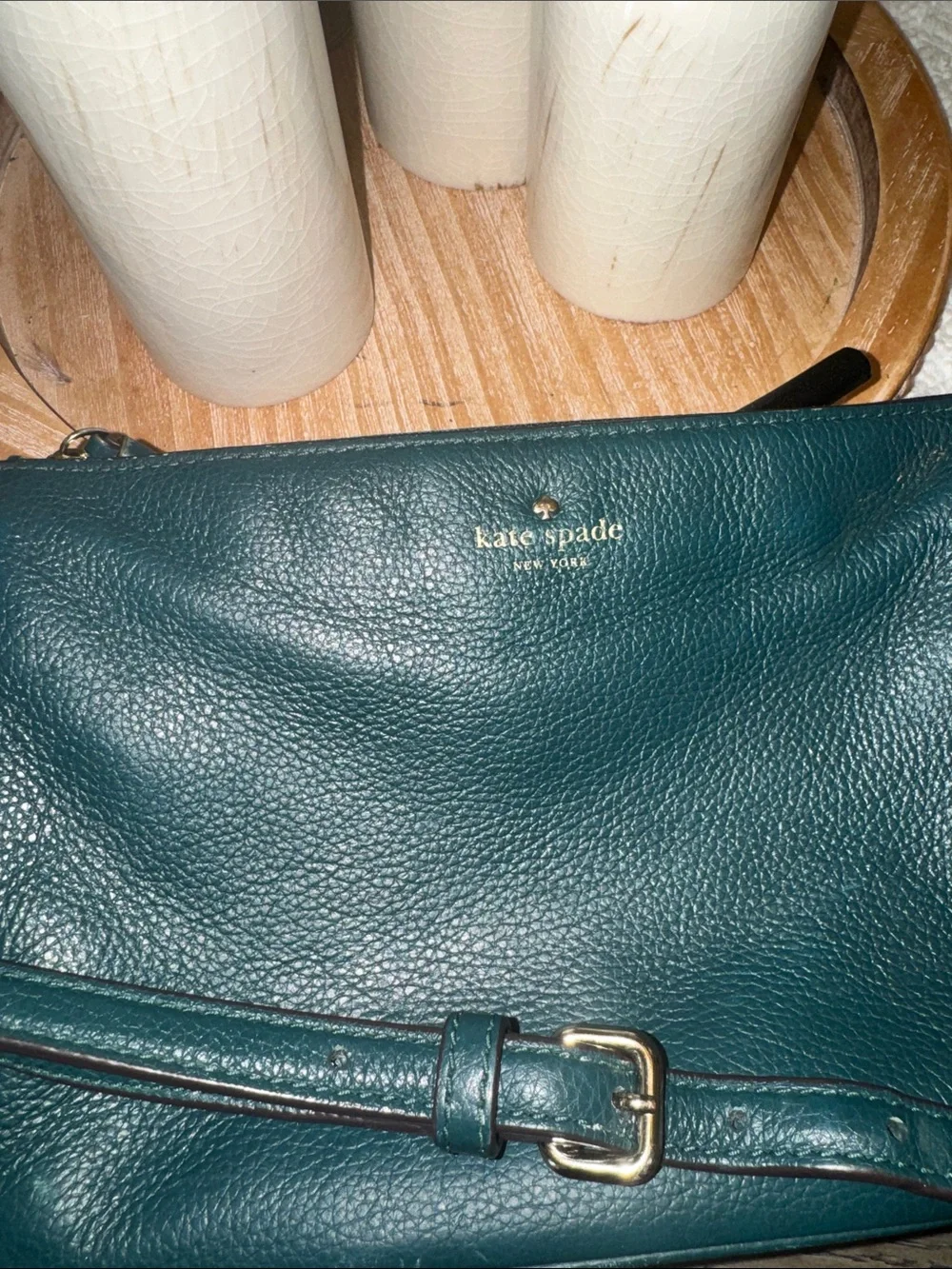kate spade Teal Pebbled Leather Double-Zip Crossbody with Gold Hardware